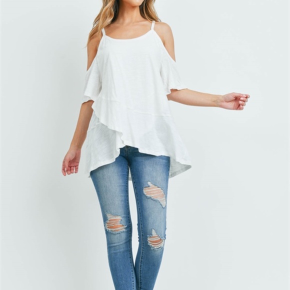Cold Shoulder White tunic tee top - Picture 1 of 8